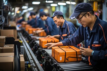 Fototapeta premium logistics and transportation of packages in China’s vast conveyor belt system. Generated with AI