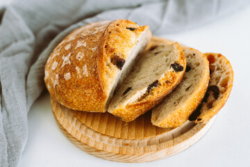 Homemade round bread with olives
