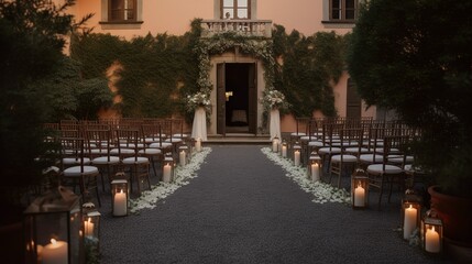 Fototapeta premium Natural and cozy chic style wedding decoration in a french mansion