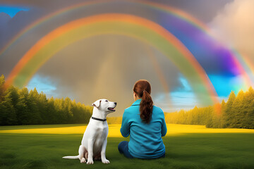 The puppy and the owner next to the rainbow
generative ai
