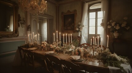 Fototapeta na wymiar Classical-style luxurious mansion interior, wedding ceremony decor 