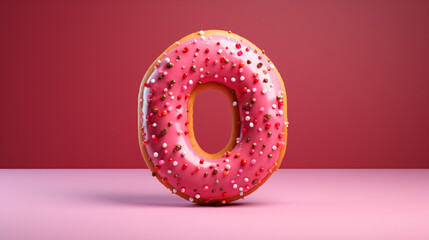 0 number donuts red background 3d number