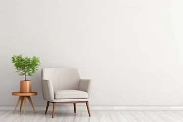 Foto op Plexiglas Modern minimalist interior with an armchair on empty white color wall background with copy space © Boraryn