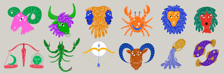 vintage retro engraving style. zodiac sign and astrology. printing on gold foil. modern style of tattoo on clothes. nude style. for printing on fabric and packaging