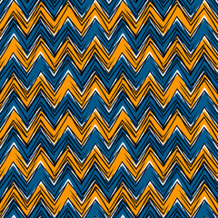 Ethnic seamless pattern. Freehand zigzag stripes print. Boho chic design background. Tribal wallpaper. Brush wavy lines. Handdrawn geometric ornament. Chevron backdrop. Indigenous image. Vector work.