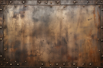 Rustic metal background with rivets and weathered patina - obrazy, fototapety, plakaty