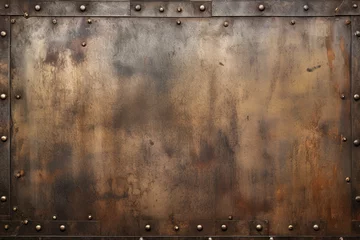 Deurstickers Rustic metal background with rivets and weathered patina © Boraryn