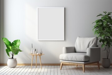 Modern Aesthetic Interior Design with Small Blank Poster Created with Generative AI
