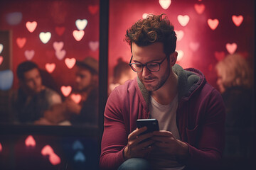Man using dating app to find love - obrazy, fototapety, plakaty