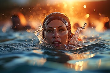 Practice Swim: Swimmers treading water as they prepare for their individual races.Generated with AI