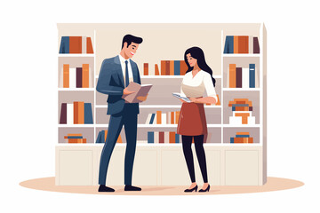 couple in bookstore vector flat minimalistic isolated illustration