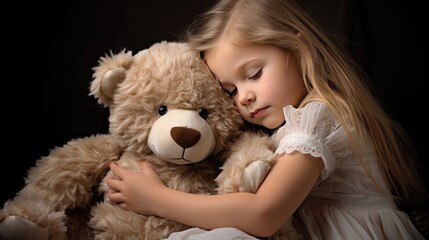 heartwarming innocence of childhood with a delightful image of a kid sitting next to their cherished teddy bear