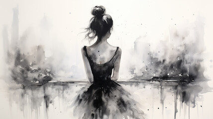 Obraz premium ballerina view from the back pencil sketch on a white background black and white drawing