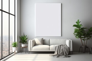 Modern Aesthetic Interior Design with Small Blank Poster Created with Generative AI