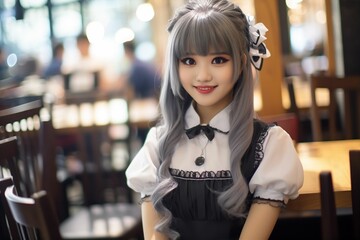 メイドカフェで働く秋葉原のメイドさん（カワイイ・日本・東京・コスプレ・ゲーム）