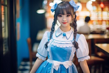 メイドカフェで働く秋葉原のメイドさん（カワイイ・日本・東京・コスプレ・ゲーム）