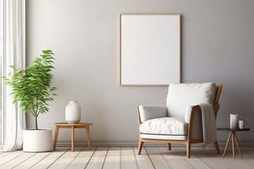 Modern Aesthetic Interior Design with Small Blank Poster Created with Generative AI