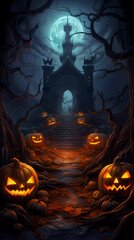 Halloween Background with Pumpkins In The Spooky Night