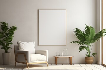Modern Aesthetic Interior Design with Small Blank Poster Created with Generative AI