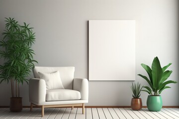 Modern Aesthetic Interior Design with Small Blank Poster Created with Generative AI