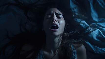 depression of a young, attractive Hispanic woman. lying on a living room bed, exuding sadness and exhaustion as she grapples with depression, mental health issues, and a broken heart.