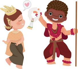 cute Sung thong Thai folktale character masked dance