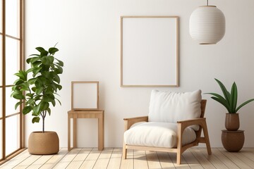 Modern Aesthetic Interior Design with Small Blank Poster Created with Generative AI