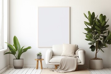 Modern Aesthetic Interior Design with Small Blank Poster Created with Generative AI