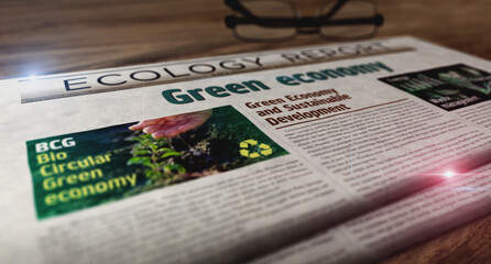 Obraz premium Green economy eco friendly economy newspaper on table