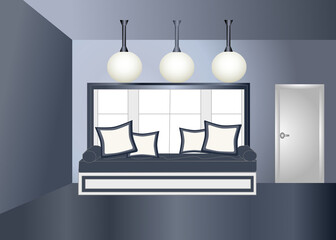 The illustration of modern living room  for cartoon interiors design 