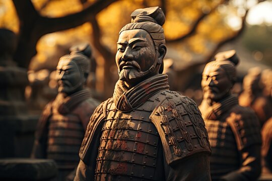 Terracotta Army: Rows of terracotta soldiers guarding the tomb of China's first emperor.Generated with AI