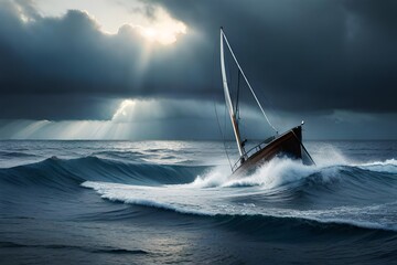 sailboat in the sea - obrazy, fototapety, plakaty