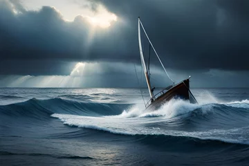 Rolgordijnen sailboat in the sea © Nooruliman