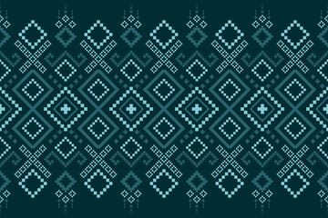 Green Cross stitch colorful geometric traditional ethnic pattern Ikat seamless pattern border abstract design for fabric print cloth dress carpet curtains and sarong Aztec African Indian Indonesian