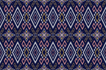 Indigo navy blue geometric traditional ethnic pattern Ikat seamless pattern border abstract design for fabric print cloth dress carpet curtains and sarong Aztec African Indian Indonesian