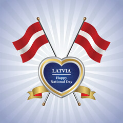 Latvia flag Happy National Day with Gold Heart