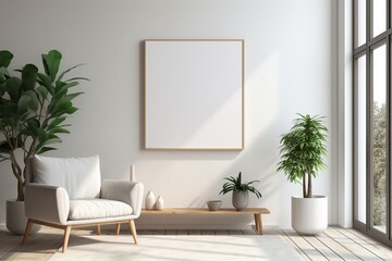 Modern Aesthetic Interior Design with Small Blank Poster Created with Generative AI