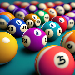 billiard balls on a green background