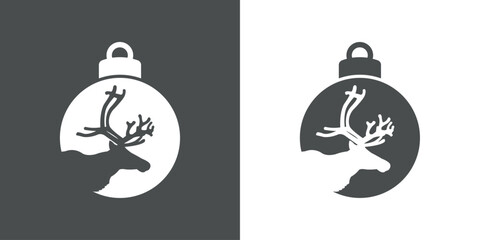 Tiempo de Navidad. Logo con silueta de bola de navidad con cabeza de ciervo o de reno Rudolph para su uso en invitaciones y felicitaciones