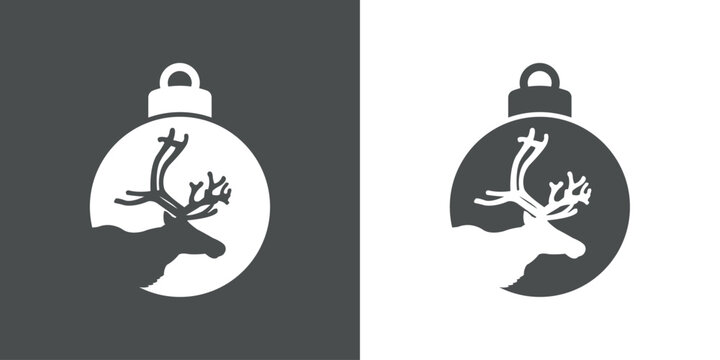 Tiempo de Navidad. Logo con silueta de bola de navidad con cabeza de ciervo o de reno Rudolph para su uso en invitaciones y felicitaciones