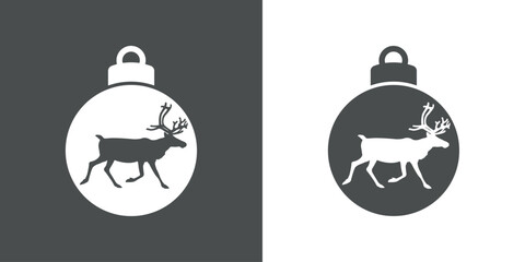 Tiempo de Navidad. Logo con silueta de bola de navidad con ciervo o reno Rudolph andando para su uso en invitaciones y felicitaciones