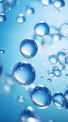 Fototapeta premium abstract underwater blue background with iridescent magical soap bubbles, wallpaper with glass balls or water drops. Generative ai