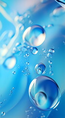 abstract underwater blue background with iridescent magical soap bubbles, wallpaper with glass balls or water drops. Generative ai