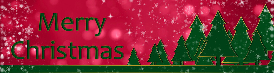 Merry Christmas background. Green Christmas tree on the red background.