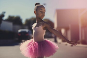 African little girl ballet street photo. Generate Ai