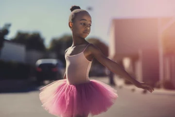 Crédence de cuisine en verre imprimé École de danse African little girl ballet street photo. Generate Ai