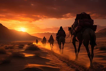 Foto op Canvas The Silk Road: Ancient trade route with caravans crossing the deserts and oases. Generated with AI © Chanwit