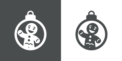 Tiempo de Navidad. Postre navideño. Logo con silueta de bola de navidad con hombre de pan de jengibre para usar en invitaciones y felicitaciones