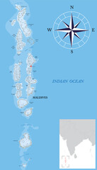 Maldives islands highly detailed physical map