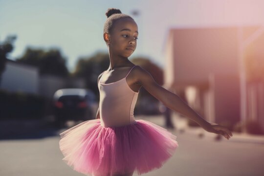African little girl ballet street photo. Generate Ai